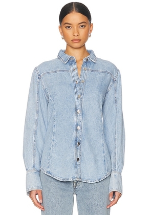 FRAME Curved Shirt in Shimmy - Blue. Size S (also in ).