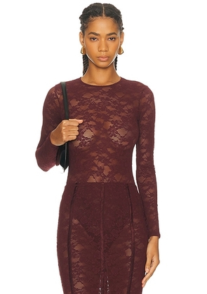 Fleur du mal Le Stretch Long Sleeve Bodysuit in Auburn - Burgundy. Size XS (also in ).