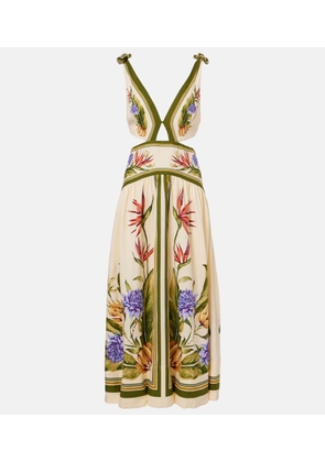 Farm Rio Floral cutout linen-blend maxi dress