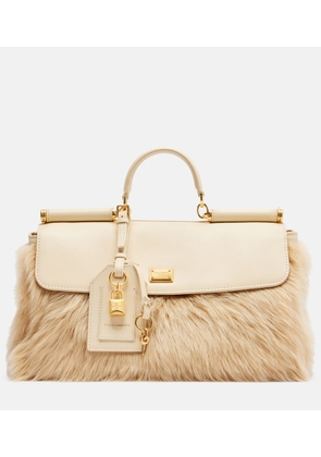 Dolce&Gabbana Sicily Large leather and shearling top-handle bag