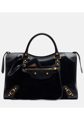 Balenciaga Le City Medium leather-trimmed suede tote bag