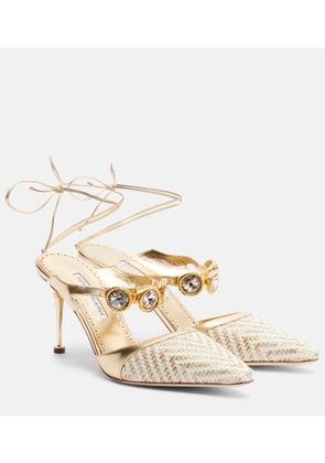 Manolo Blahnik Soria metallic leather and raffia pumps