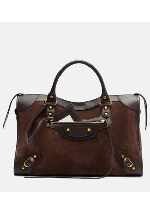 Balenciaga Le City Medium leather-trimmed suede tote bag