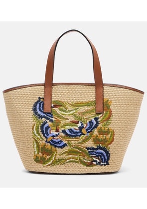 Farm Rio Basket Small leather-trimmed tote bag