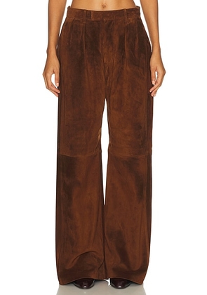 R13 Pleated Wide Leg Leather Pant in Brown Suede - Brown. Size 24 (also in 27).