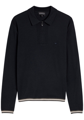 Emporio Armani Half-zip Wool-blend Polo Shirt - Navy - L