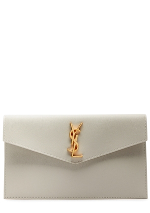 Saint Laurent Uptown Pebbled Leather Pouch - White - One Size