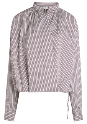 Dries Van Noten Cenver Striped Cotton-blend Wrap Blouse - Brown - 40 (UK12 / M)
