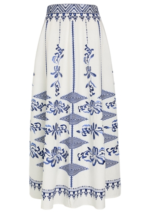 Emporio Sirenuse Camille Embroidered Cotton-poplin Maxi Skirt - White And Blue - 38 (UK6 / XS)