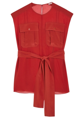 Joseph Kniza Belted Chiffon top - Red - 38 (UK10 / S)