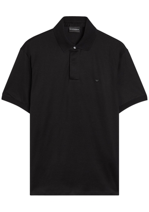 Emporio Armani Logo-embroidered Jersey Polo Shirt - Black - S
