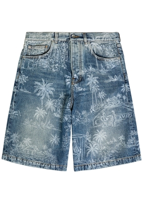 Amiri Palm Printed Denim Shorts - Indigo - 30 (W30 / S)