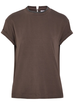 Brunello Cucinelli Crystal-embellished Stretch-cotton T-shirt - Dark Brown - S (UK8-10 / S)