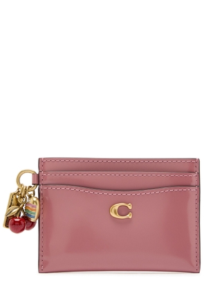 Coach Charm Spazzolato Leather Card Holder - Pink - One Size