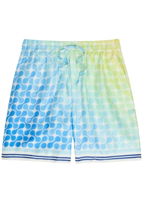 Casablanca Tennis Tile Patterned Silk Shorts - Blue - S