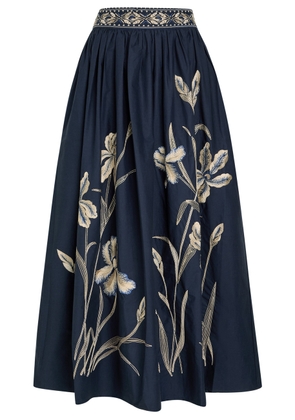 Emporio Sirenuse Ombretta Embroidered Cotton-poplin Maxi Skirt - Navy - 44 (UK12 / M)