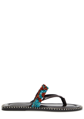 Dries Van Noten Sequin-embellished Patent Leather Flip Flops - Turquoise - 38 (IT38 / UK5)