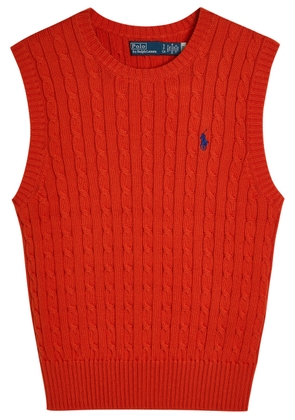 Polo Ralph Lauren Logo-embroidered Cable-knit Cotton Vest - Orange - XS (UK6 / XS)