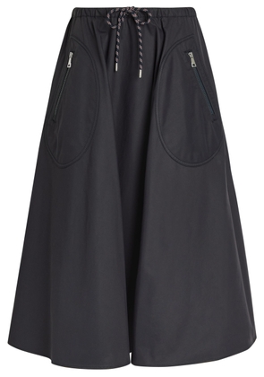 Moncler Drawstring Cotton-blend Poplin Midi Skirt - Navy - 42 (UK10 / S)