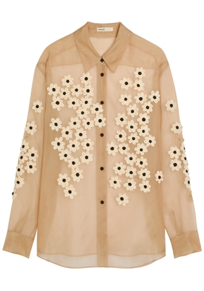 Khaite Argo Floral-appliquéd Silk-chiffon Shirt - Beige - M (UK12 / M)