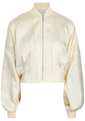 Sportmax Pintuck Satin Bomber Jacket - Ivory - 14 (UK14 / L)