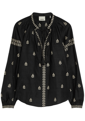 Isabel Marant Rodis Floral-embroidered Silk Blouse - Black - 40 (UK12 / M)