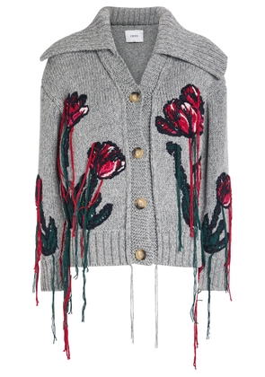 Erdem Embroidered Wool and Cotton-blend Cardigan - Grey - M (UK12 / M)