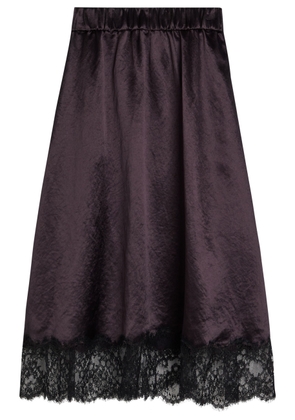 Maria Mcmanus Lace-trim Satin Midi Skirt - Plum - S (UK8-10 / S)