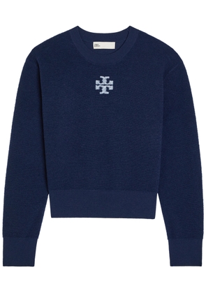 Tory Burch Logo Wool-blend Jumper - Navy - XS (UK6 / XS)