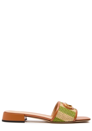 Valentino Garavani Vlogo Raffia and Leather Sliders - Green - 36 (IT36 / UK3)