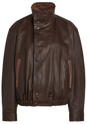 Lemaire High-neck Leather Jacket - Chocolate - M (UK12 / M)