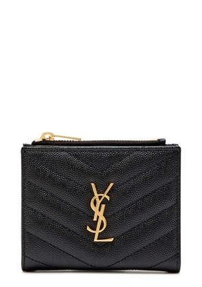 Saint Laurent Cassandre Pebbled Leather Wallet - Black - One Size