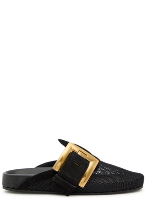 Balmain Oversized Buckle Suede Mules - Black - 37 (IT37 / UK4)