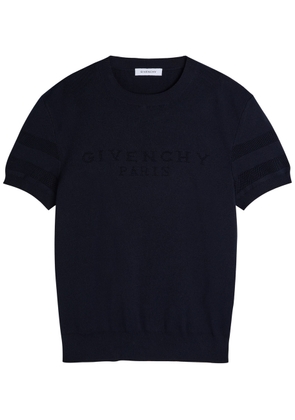 Givenchy Textured Knit Logo Cotton-blend T-shirt - Navy - XL