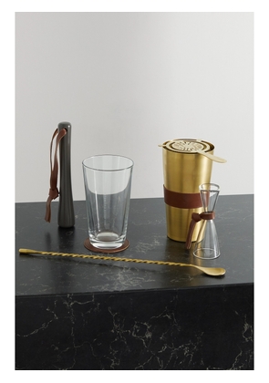Brunello Cucinelli - Leather-trimmed Gold-tone And Glass Cocktail Set - One size