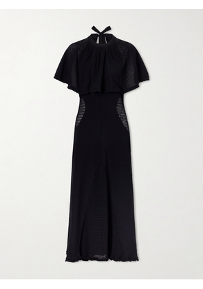 Lanvin - Cape-effect Open-knit And Jersey Midi Dress - Black - x small,small,medium,large