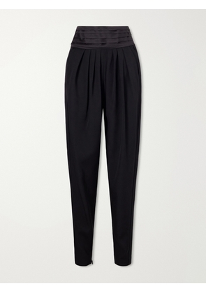 Lanvin - Pleated Charmeuse And Draped Wool Tapered Pants - Black - FR 34,FR 36,FR 38,FR 40,FR 42,FR 44