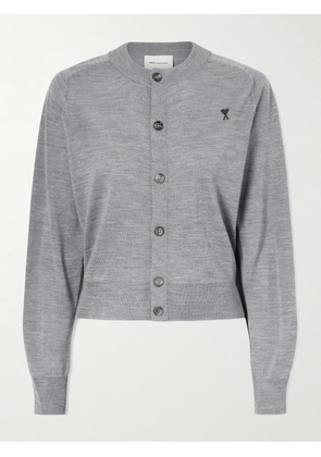 AMI PARIS - Embroidered Wool Cardigan - Gray - xx small,x small,small,medium,large,x large,xx large
