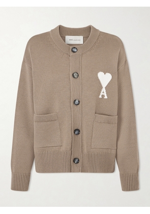 AMI PARIS - Intarsia-knit Wool And Cotton-blend Cardigan - Brown - xx small,x small,small,medium,large,x large,xx large