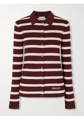 Moncler - Striped Ribbed Cotton Polo Shirt - Burgundy - xx small,x small,small,medium,large