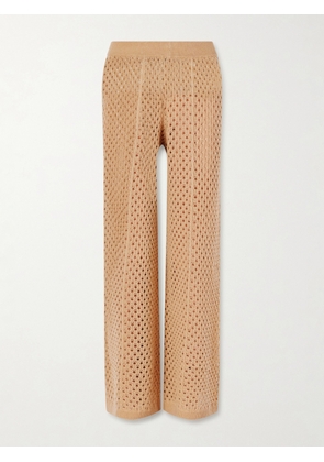 Allude - Crochet-knit Wool And Cashmere-blend Wide-leg Pants - Brown - xx small,x small,small,medium,large,x large