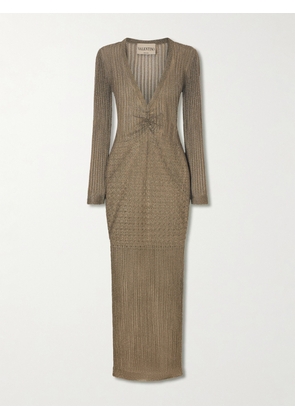 Valentino Garavani - Metallic Pointelle-knit Midi Dress - Gold - x small,small,medium,large,x large