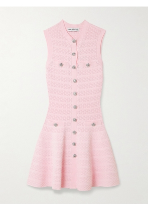 Self-Portrait - Button-embellished Pointelle-knit Mini Dress - Pink - x small,small,medium,large