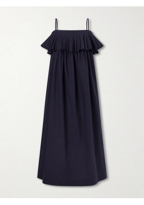 Sea - Lois Ruffled Cotton-twill Midi Dress - Blue - US0,US2,US4,US6,US8,US10,US12,US14