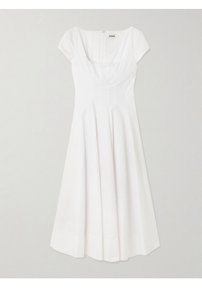 STAUD - Wells Pleated Cotton-blend Poplin Midi Dress - White - US00,US0,US2,US4,US6,US8,US10,US12,US14,US16