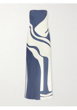 SIR. - Lilou Strapless Printed Silk-satin Maxi Dress - Blue - 00,0,1,2,3,4