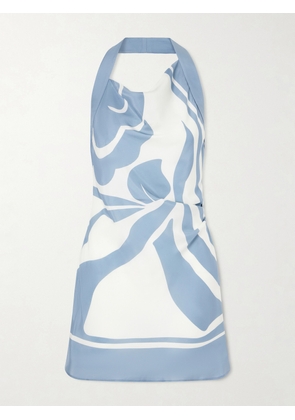 SIR. - Lilou Printed Silk-satin Halterneck Mini Dress - Blue - 00,0,1,2,3,4