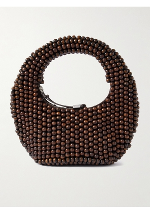 STAUD - Reef Leather-trimmed Beaded Wood Tote - Brown - One size