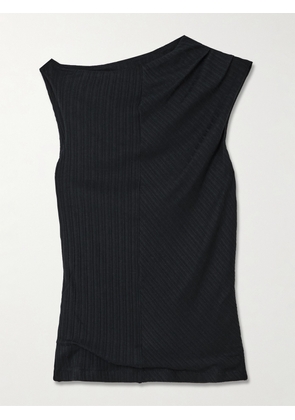 RÙADH - Toga Draped Ribbed Organic Cotton And Modal-blend Top - Black - x small,small,medium,large,x large