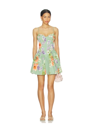 HEMANT AND NANDITA Corseted Mini Dress in Sage. Size M. Also in S, XXS, XS, L, XL, XXL.